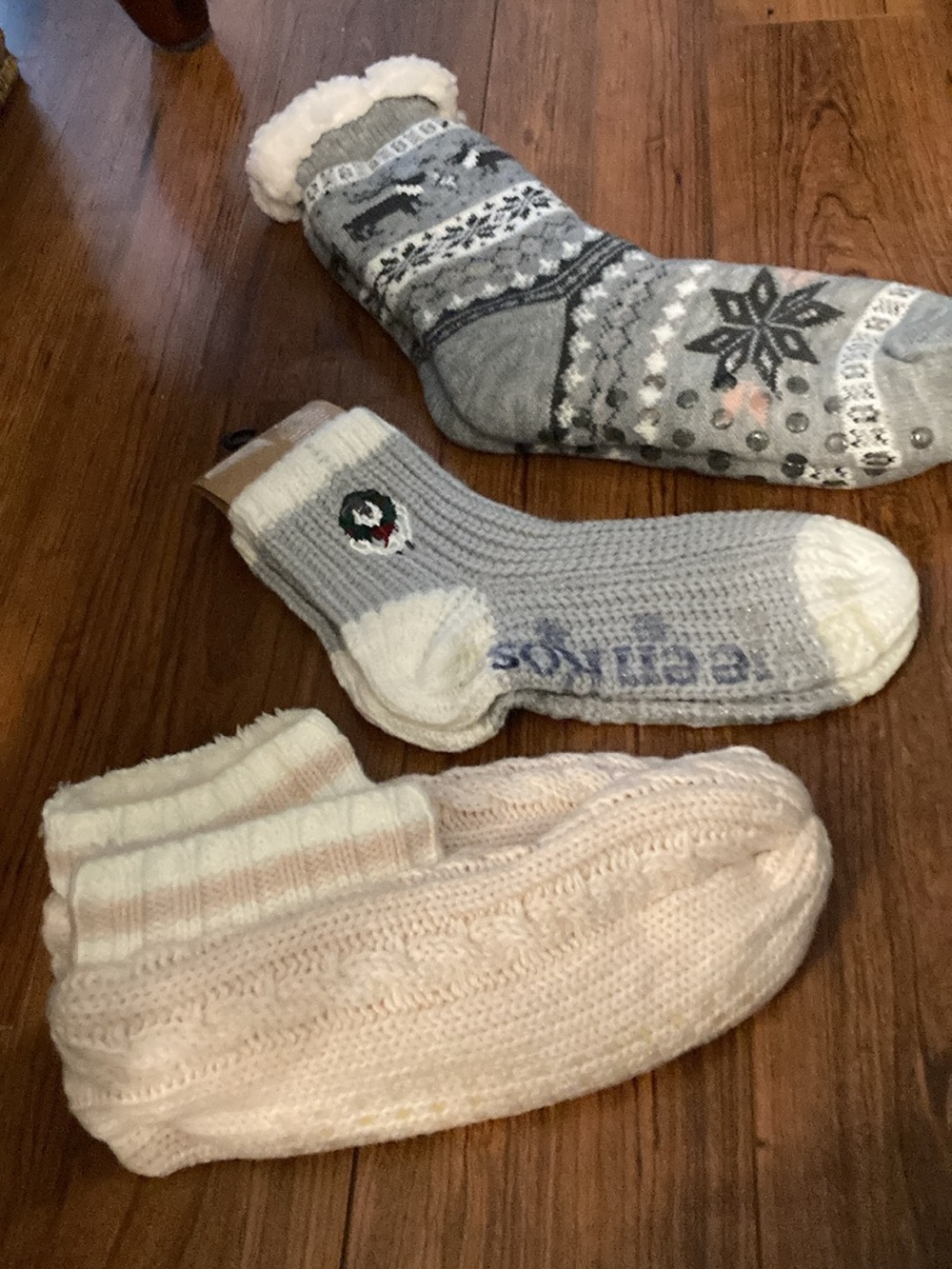Kooba Cozy Knit Slipper Socks Trio - Gray, Light Pink, Cream